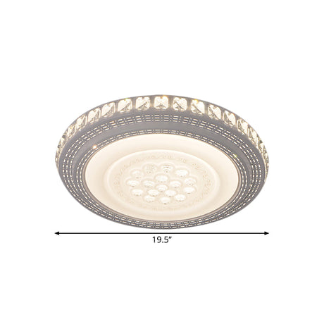 Modern White Led Flush Mount Ceiling Light With Warm/White Illumination & Metallic Round Shade