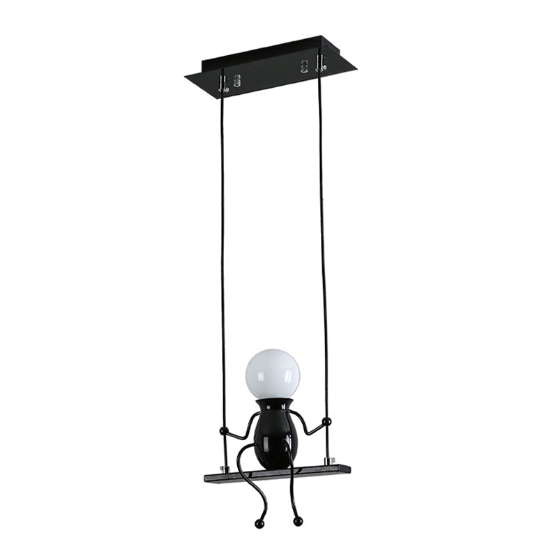 Cartoon Swing Kid Metal Chandelier Lamp - 1/2 Heads Black/White Finish Bedroom Hanging Light Fixture