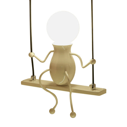 Cartoon Swing Kid Metal Chandelier Lamp - 1/2 Heads Black/White Finish Bedroom Hanging Light Fixture