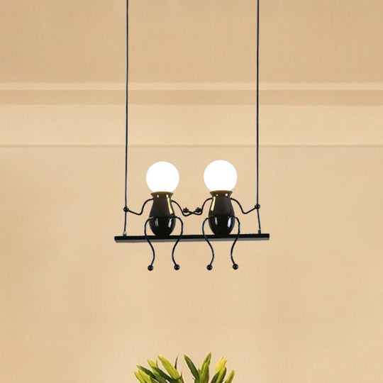 Cartoon Swing Kid Metal Chandelier Lamp - 1/2 Heads Black/White Finish Bedroom Hanging Light Fixture