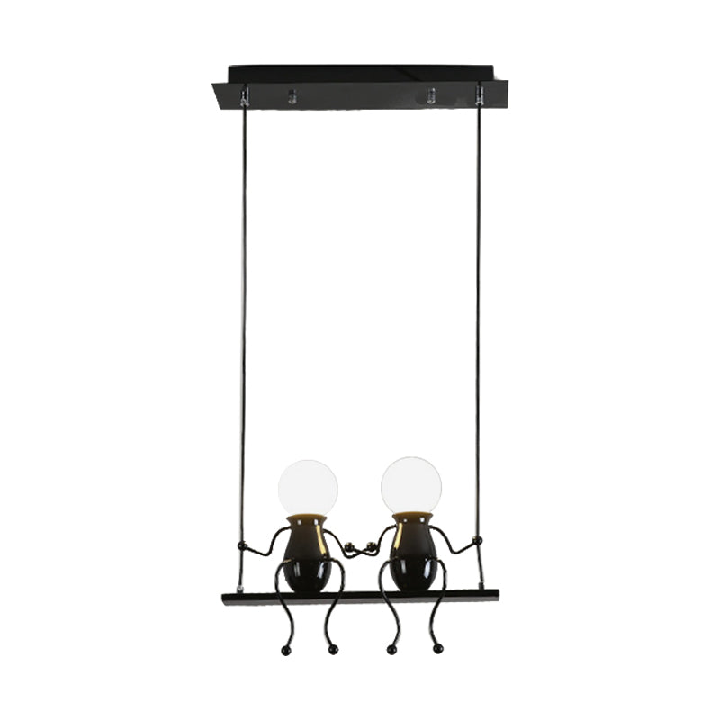 Cartoon Swing Kid Metal Chandelier Lamp - 1/2 Heads Black/White Finish Bedroom Hanging Light Fixture