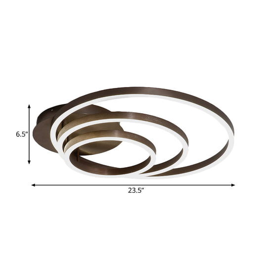 Contemporary Led Acrylic Ceiling Flush Light Fixture In Black/Brown 1/2/3 - Ring Warm/White/Natural