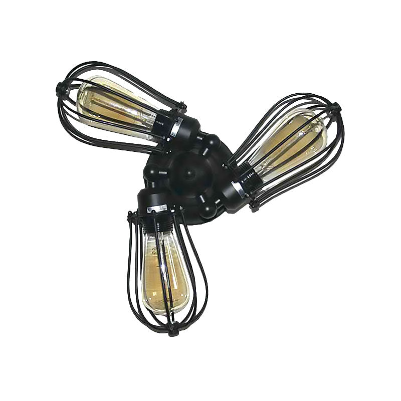 Rustic Wire Frame Ceiling Light - Vintage Bulb Shape With 3/5 Metal Lights In Black For Farmhouse