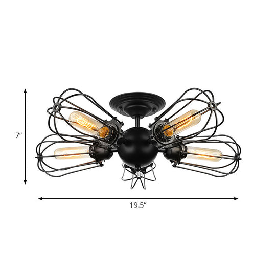 Rustic Wire Frame Ceiling Light - Vintage Bulb Shape With 3/5 Metal Lights In Black For Farmhouse