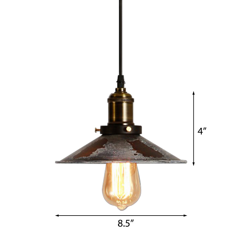 Conic Ceiling Pendant: Rust Metal Suspension Lamp For Dining Room - Adjustable Antique Style