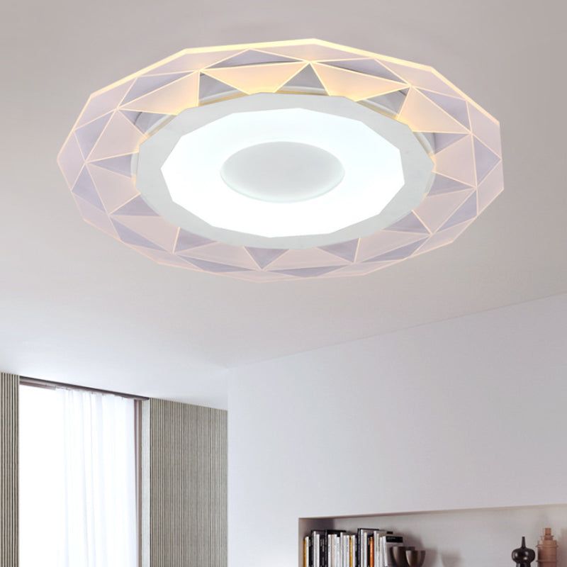 Wide Led Bedroom Flushmount With Polygon Acrylic Shade In White - 16.5/20.5/24.5 Sizes Warm/White