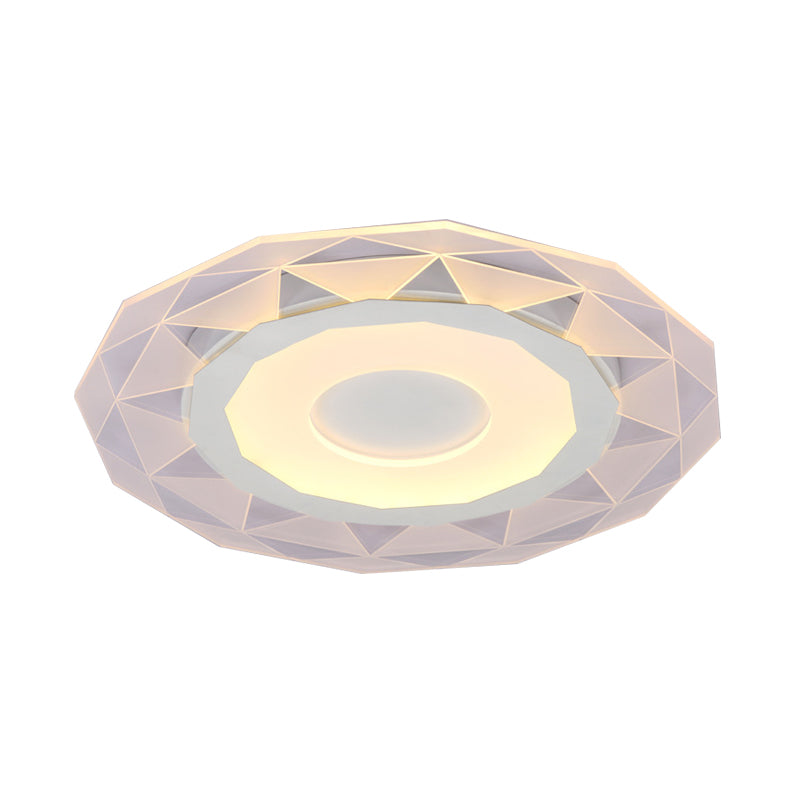 Wide Led Bedroom Flushmount With Polygon Acrylic Shade In White - 16.5/20.5/24.5 Sizes Warm/White