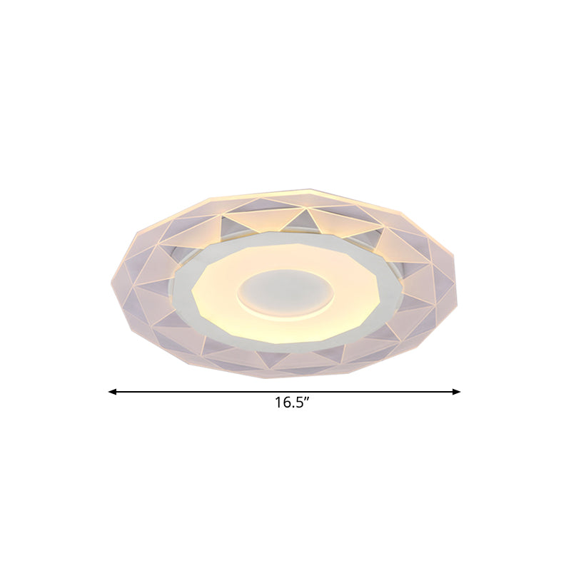 Wide Led Bedroom Flushmount With Polygon Acrylic Shade In White - 16.5’/20.5’/24.5’ Sizes