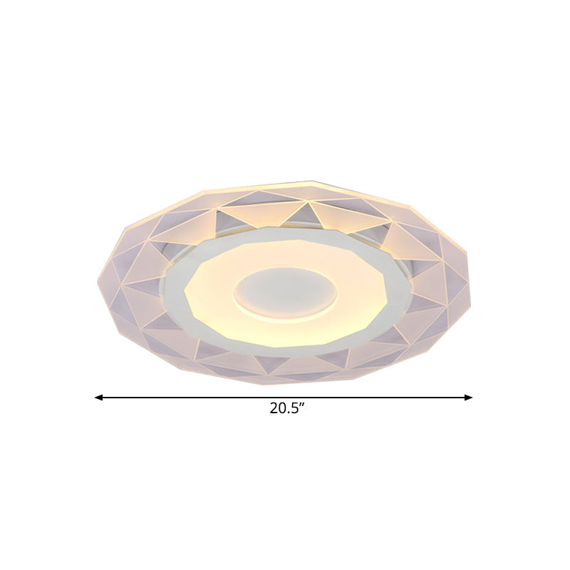 Wide Led Bedroom Flushmount With Polygon Acrylic Shade In White - 16.5’/20.5’/24.5’ Sizes