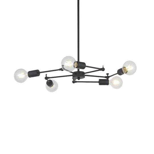 Metal Industrial Style Adjustable Chandelier With Exposed Bulbs - Multi Light Hanging Lamp For