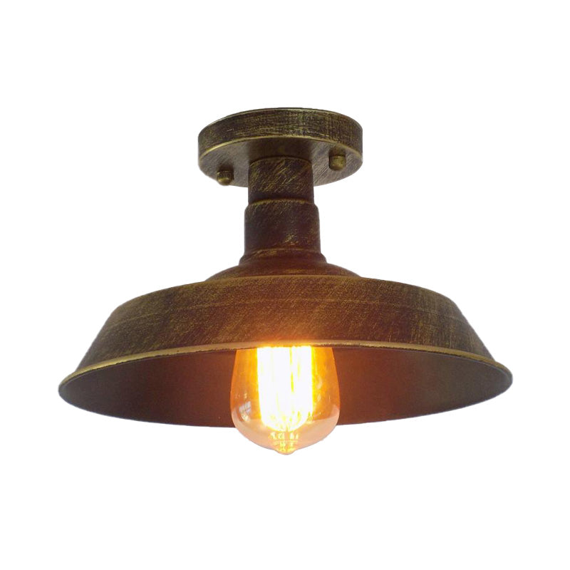 Barn Shade Semi-Flush Mount Ceiling Light In Aged Silver/Weathered Copper For Farmhouse Decor