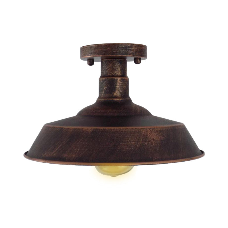 Barn Shade Semi-Flush Mount Ceiling Light In Aged Silver/Weathered Copper For Farmhouse Decor