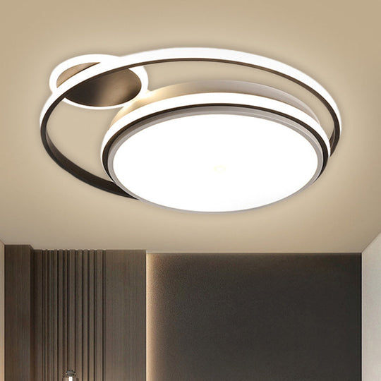 Modern Round Flush Mount Led Lamp In Black With Warm/White Light And Simple Metal Design - 18/21.5