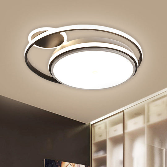 Modern Round Flush Mount Led Lamp In Black With Warm/White Light And Simple Metal Design -