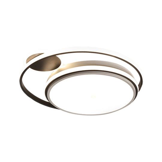 Modern Round Flush Mount Led Lamp In Black With Warm/White Light And Simple Metal Design -