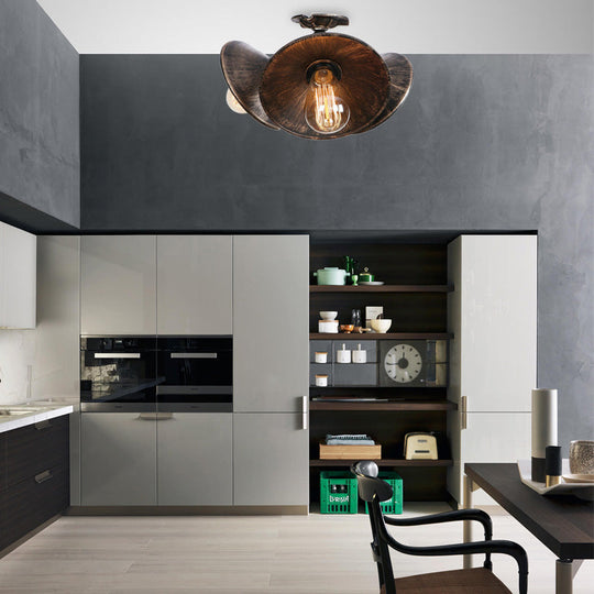 Antique Bronze/Aged Silver Ceiling Light With Stylish Wrought Iron Finish - 3 Heads Semi Flush