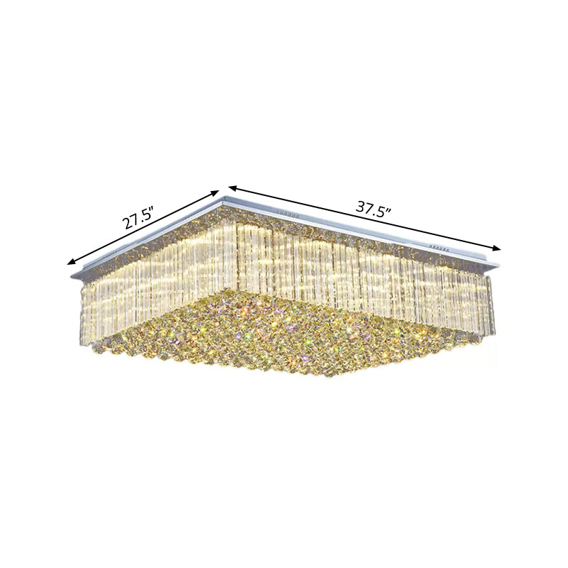 Modern Crystal Led Ceiling Mount Light For Bedroom - 31.5/37.5 Wide Rectangular Design In Clear