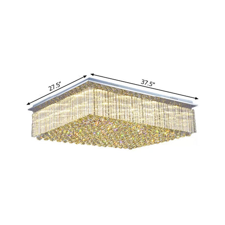 Modern Crystal Led Ceiling Mount Light For Bedroom - 31.5/37.5 Wide Rectangular Design In Clear