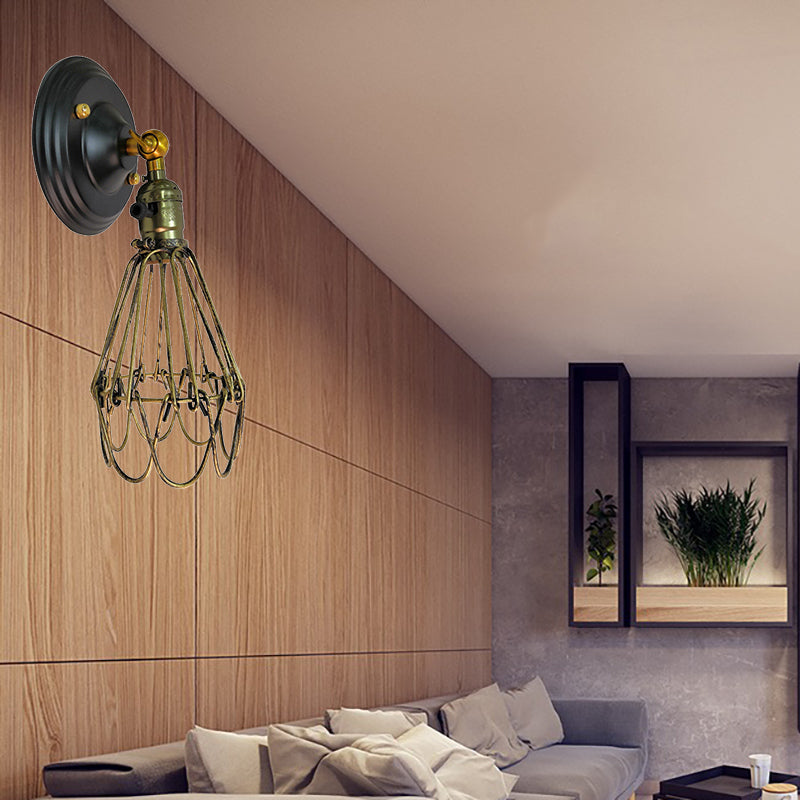 Farmhouse Style Wrought Iron Wall Sconce With Rotatable Lamp 1 Bulb Black/Bronze Antique Brass