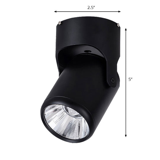 Stylish Mini Semi Flush Led Ceiling Light With Rotatable Metal Cylinder Shade In Black/White For