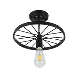 Industrial Style Metal Semi Flush Ceiling Light With Black Finish - Bare Bulb Restaurant Fixture