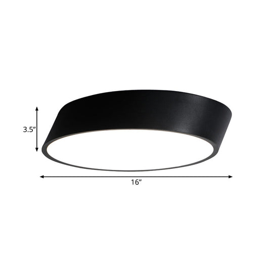 Modernist Led Bedroom Flush Mount Light In White/Black Inclined Elliptical Design 10/16/19.5 Wide