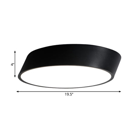 Modernist Led Bedroom Flush Mount Light In White/Black Inclined Elliptical Design 10/16/19.5 Wide