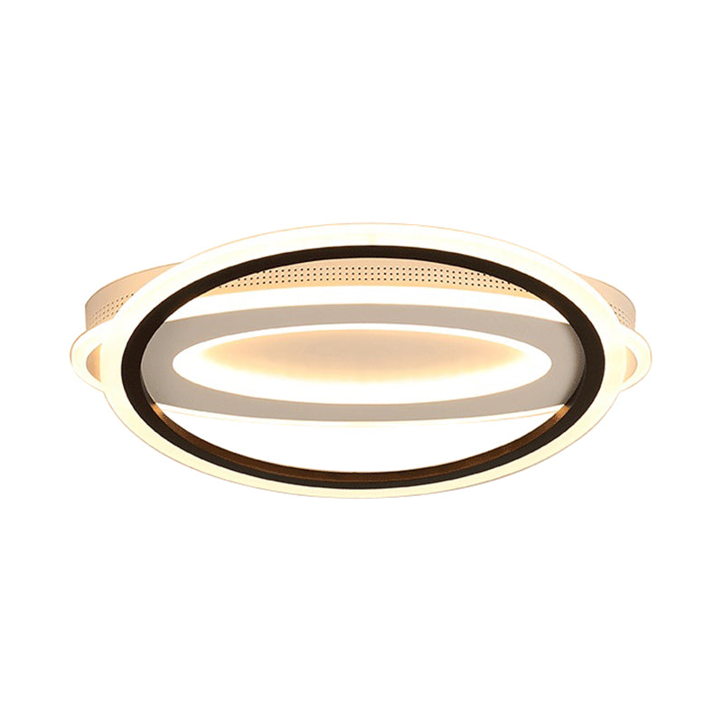Contemporary Led White Ceiling Lamp - Elliptical Metal Flush Light White/Warm 16.5’/19.5’/23.5’ Wide