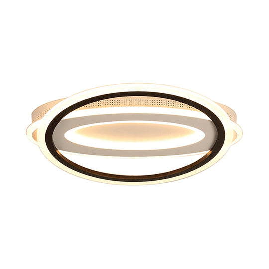 Contemporary Led White Ceiling Lamp - Elliptical Metal Flush Light White/Warm 16.5’/19.5’/23.5’ Wide