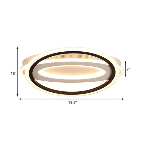 Contemporary Led White Ceiling Lamp - Elliptical Metal Flush Light White/Warm 16.5/19.5/23.5 Wide
