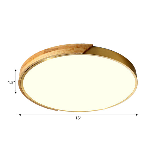 Sleek Drum Ceiling Light With Led Wood Flush Mount White/Warm 12/16 Width