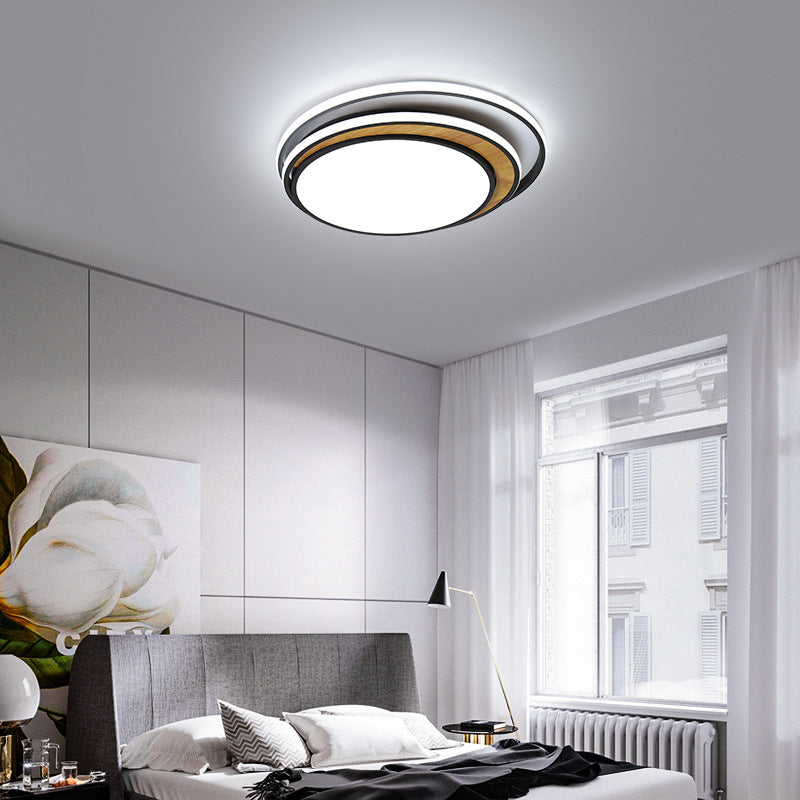 Modern Led Metal Flush Ceiling Light In Black/White 16.5’/20.5’ Wide White/Warm Black / 16.5’ White