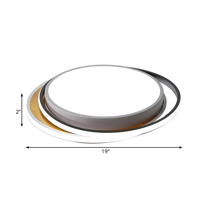 Modern Metal Led Flush Mount Ceiling Light In Black/White - White/Warm 19/23 Wide