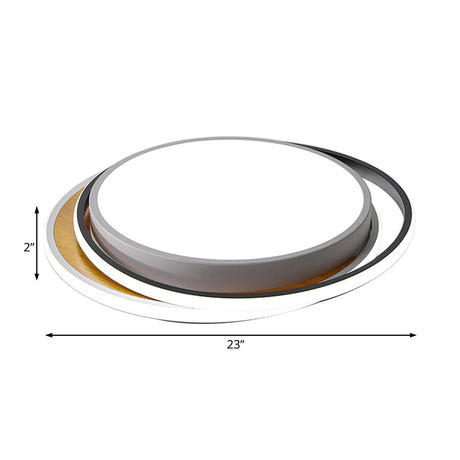 Modern Metal Led Flush Mount Ceiling Light In Black/White - White/Warm 19/23 Wide
