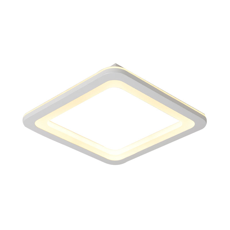 Simple Metal Led White Ceiling Light Fixture In Square Flush Design 10/14.5/19 Wide With White/Warm