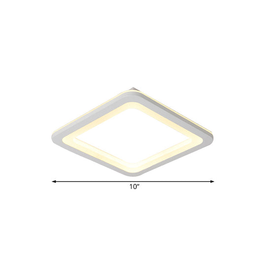 Simple Metal Led White Ceiling Light Fixture In Square Flush Design 10/14.5/19 Wide With White/Warm