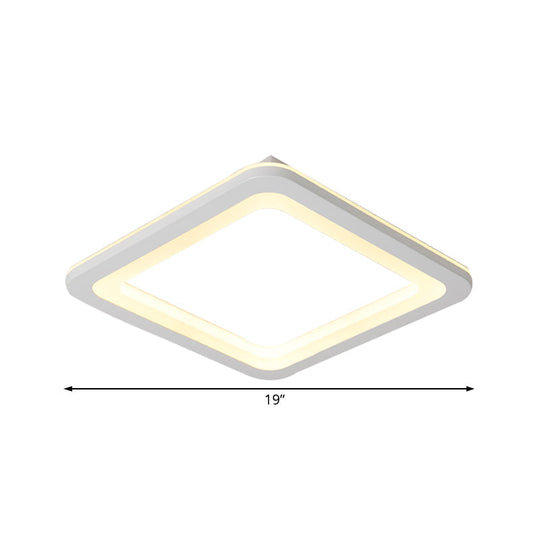 Simple Metal Led White Ceiling Light Fixture In Square Flush Design 10/14.5/19 Wide With White/Warm