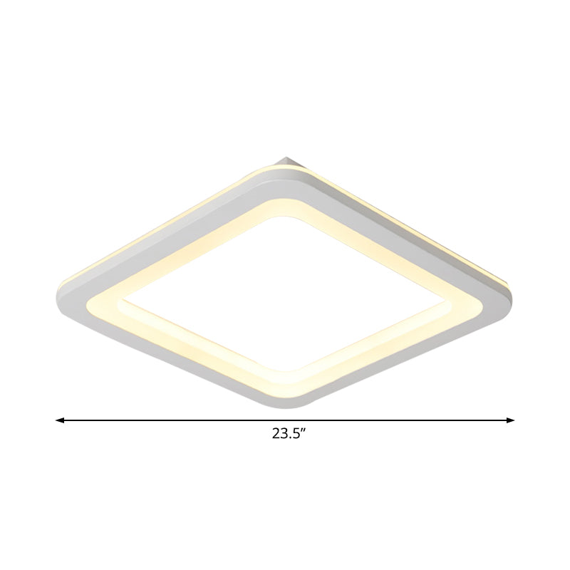 Simple Metal Led White Ceiling Light Fixture In Square Flush Design 10/14.5/19 Wide With White/Warm