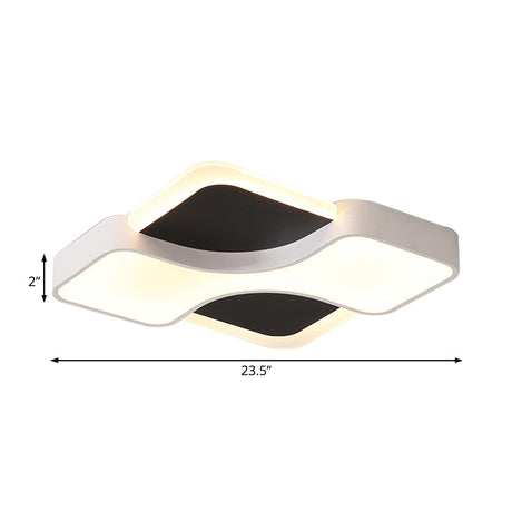 Geometric Metal Led Flush Ceiling Light Fixture In White/Warm 16.5’/19.5’/23.5’ Wide