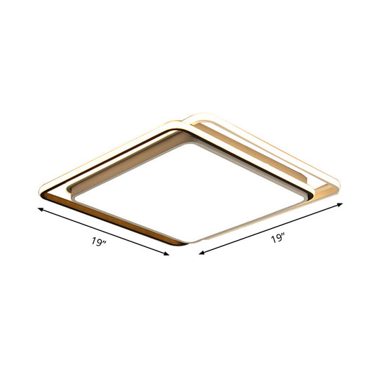 Square Ceiling Mount Led Lamp: Minimalist Metal Flush Light For Living Room In White/Warm -
