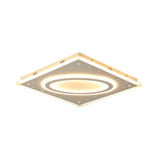Led Square Flush Mount Ceiling Light In White/Warm With Metal Frame 21.5’/23.5’ Wide