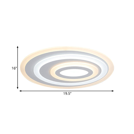 16’/19.5/25.5’ Wide Oval Acrylic Flush Lamp - Contemporary Led White Mount Ceiling Fixture