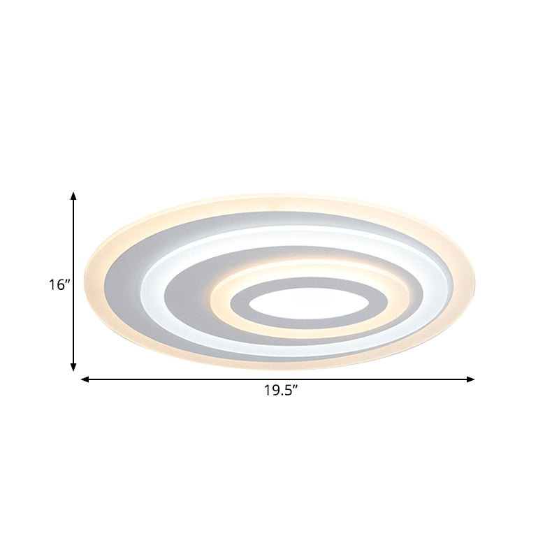 16/19.5/25.5 Wide Oval Acrylic Flush Lamp - Contemporary Led White Mount Ceiling Fixture Warm/White