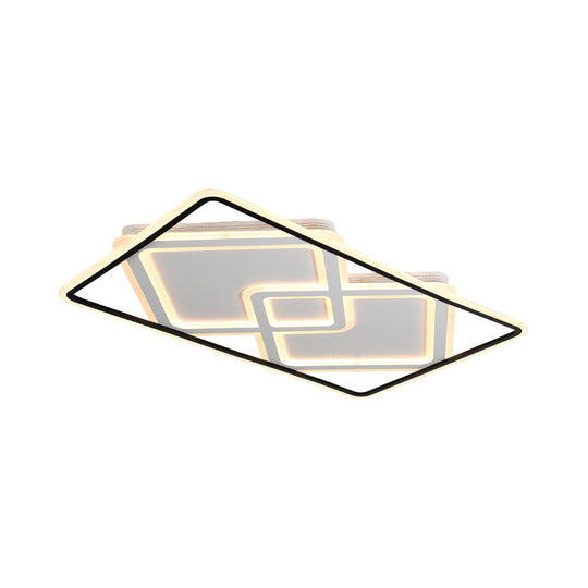 Sleek Metal Led Ceiling Lamp: Rectangular Flush Lighting For Living Room In White/Warm Light