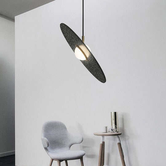 Ufo Shaped Pendant Lamp Modern Concrete 1 Light Black/White/Pink Hanging Ceiling