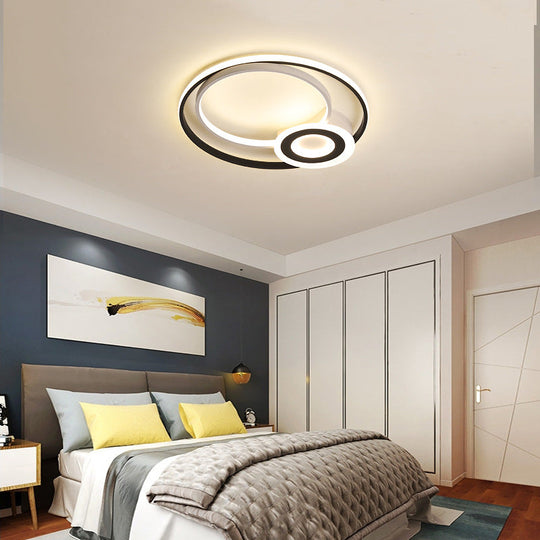 Nordic Acrylic Flush Mount Led Ceiling Fixture - Multi Rings Black/White 16’/19.5’/23.5’ Dia