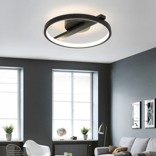 Modern Acrylic Ring Flush Mount Ceiling Light In Black/White/Blue For Living Room - Warm/White