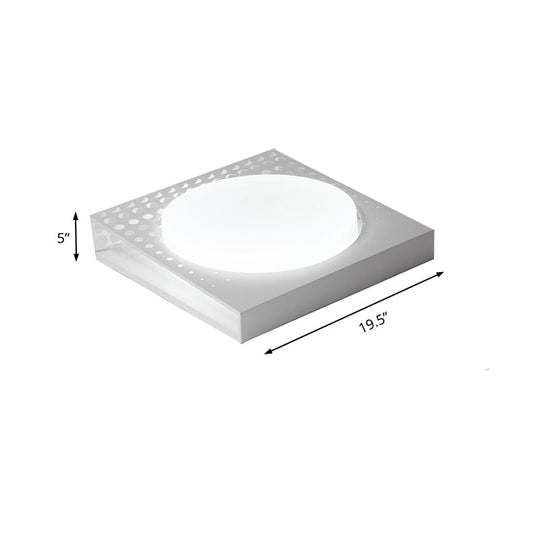 Iron Square Flush Mount Ceiling Light With Acrylic Shade In Nordic White/Black For Warm/White