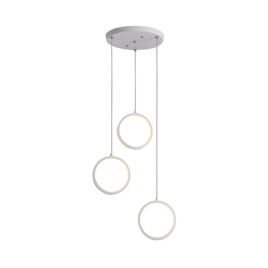 Modern Acrylic Pendant Light With 3 Lights Black/White Finish Square/Circle Cluster Design