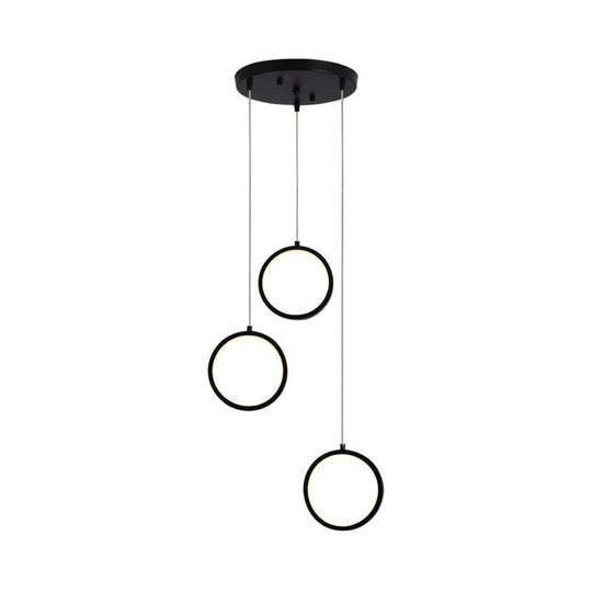 Modern Acrylic Cluster Pendant With 3 Lights Warm/White Lighting And Round/Linear Canopy -